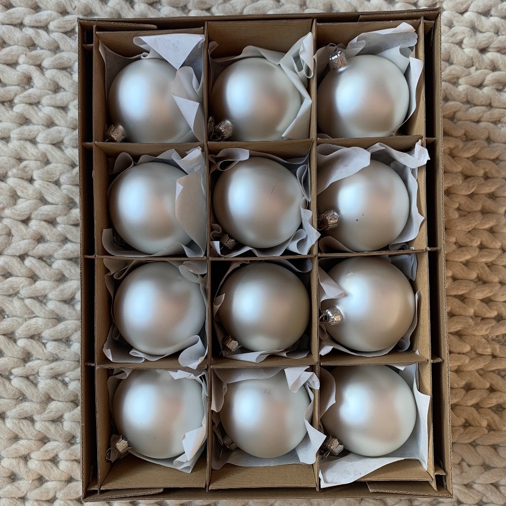 Balsam Hill Essentials European Ornaments, set of 12, matte white